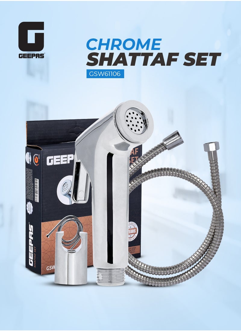 GEEPAS Chrome Shattaf Set | Soft Spray, Non-Stop Water Jet With Easy to use Mechanism | High-Quality ABS Material And High Grade Chrome, 1/2" Standard Connector| For Bathroom Use GSW61106  - Image 1