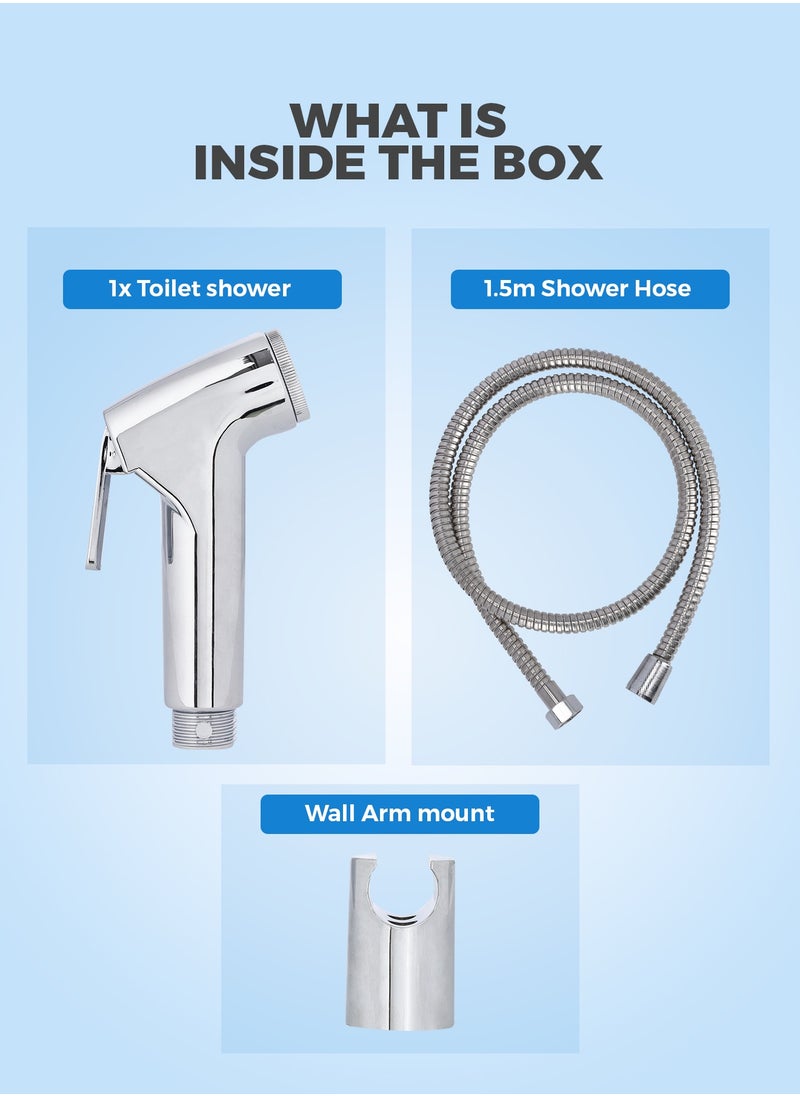 GEEPAS Chrome Shattaf Set | Soft Spray, Non-Stop Water Jet With Easy to use Mechanism | High-Quality ABS Material And High Grade Chrome, 1/2" Standard Connector| For Bathroom Use GSW61106  - Image 2
