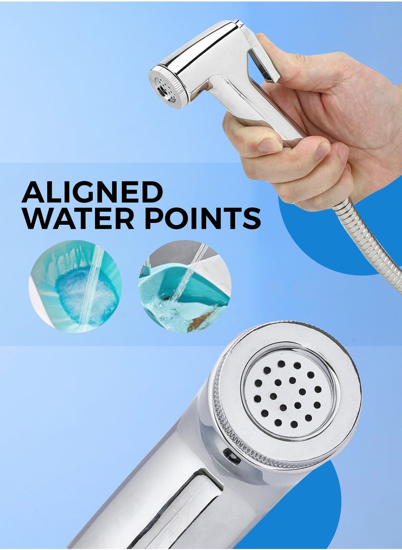 Chrome Shattaf Set | Soft Spray, Non-Stop Water Jet With Easy to use Mechanism | High-Quality ABS Material And High Grade Chrome, 1/2" Standard Connector| For Bathroom Use GSW61106