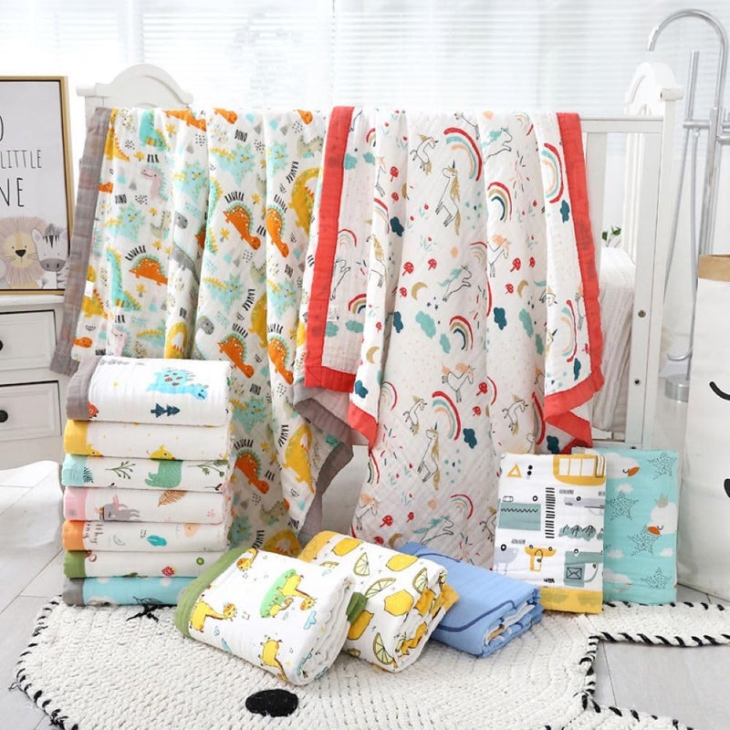 Fabrify 100% Pure Organic Cotton 6 Layer Muslin Blanket for Baby | Ultra-Soft Baby Quilt Cum Wrapper Blanket, Swaddle for Newborns and Toddlers 0-3 Years (Random Design),(1 Nos) - Image 1