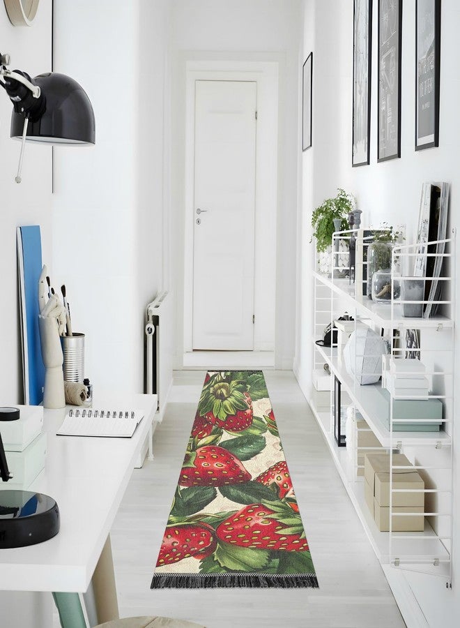 BOENLE سجادة ممر مانعة للانزلاق من بوينلي، قابلة للغسل، بنقشة فراولة لذيذة، مناسبة للممرات والمطابخ وغرف الغسيل وغرف النوم - Image 4
