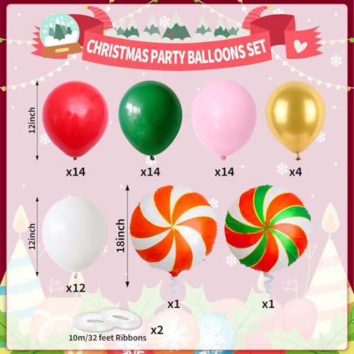 Biapian 60 Pcs Christmas Balloons Set Red Green Pink Gold Balloons 18 Inch Christmas Foil Balloon Pinwheel Pastel Pink Gold White Latex Balloons for Xmas Birthday New Year Party Decorations Indoor Outdoor - Image 5