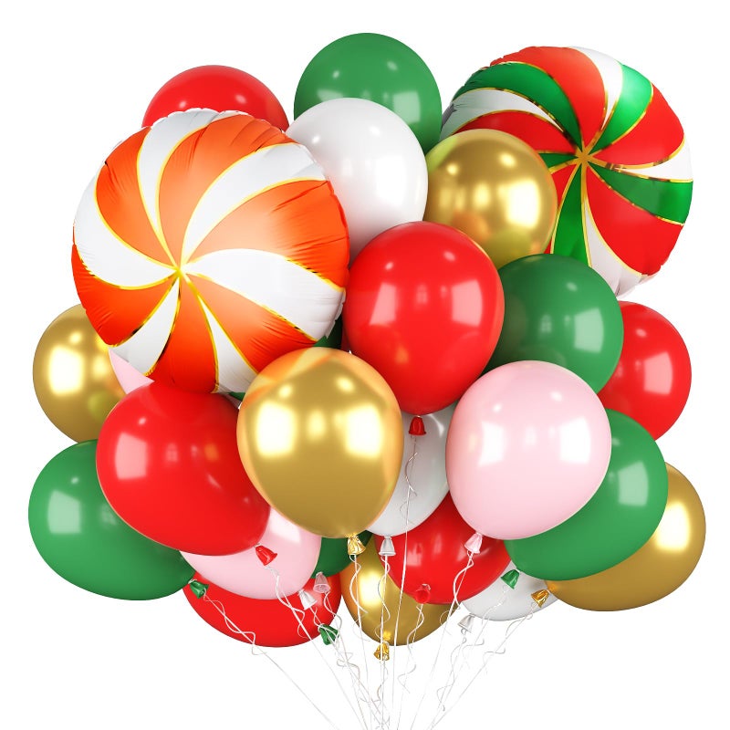 Biapian 60 Pcs Christmas Balloons Set Red Green Pink Gold Balloons 18 Inch Christmas Foil Balloon Pinwheel Pastel Pink Gold White Latex Balloons for Xmas Birthday New Year Party Decorations Indoor Outdoor - Image 3
