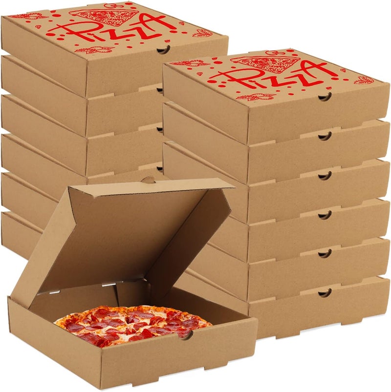 Lainrrew 15 Pcs Pizza Boxes, 7.3 x 7.3 x 1.6" Kraft Corrugated Pizza Boxes Cardboard Boxes Take Out Containers Gift Packing Boxes Takeaway Mailing Shipping Storage Boxes for Pizza, Cake, Cookies, Food (Red) - Image 1
