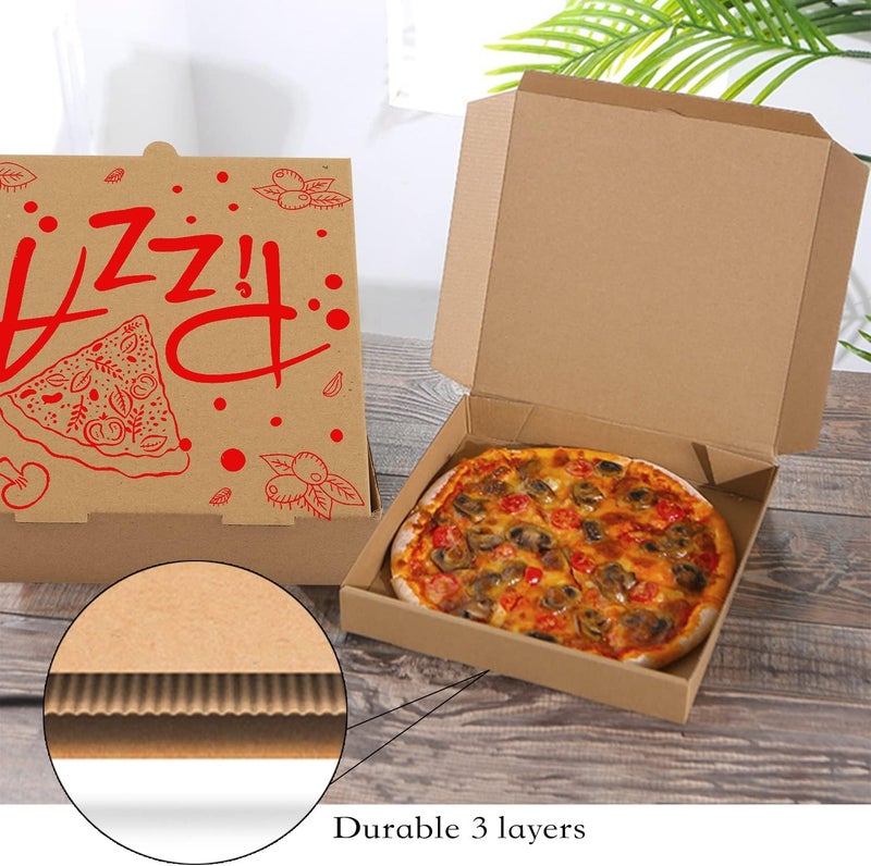 Lainrrew 15 Pcs Pizza Boxes, 7.3 x 7.3 x 1.6" Kraft Corrugated Pizza Boxes Cardboard Boxes Take Out Containers Gift Packing Boxes Takeaway Mailing Shipping Storage Boxes for Pizza, Cake, Cookies, Food (Red) - Image 2