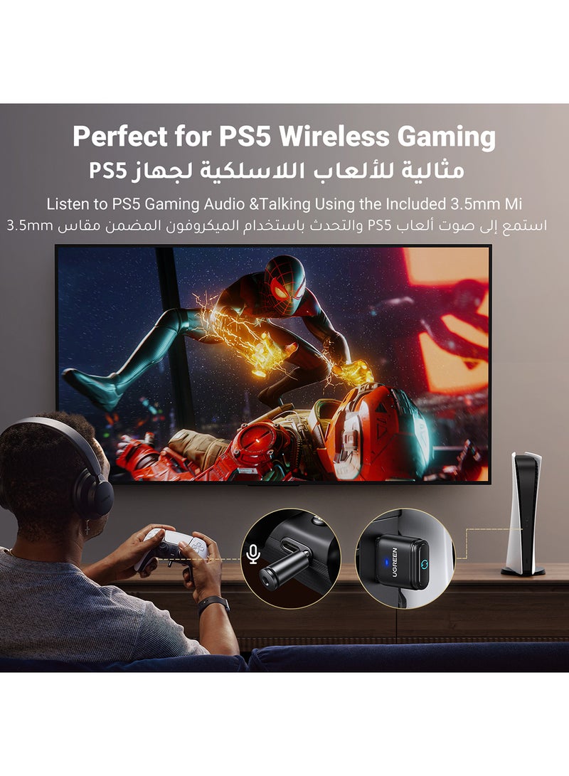 يو جرين محول بلوتوث 5.3 【تشغيل وتوصيل】يقوم صوت البلوتوث بتوصيل أجهزة PS4/PS5/Switch/PC/Mac بسماعات الأذن اللاسلكية بزمن انتقال منخفض USB بلوتوث Dongle محول صوت لاسلكي عالي الجودة - Image 3