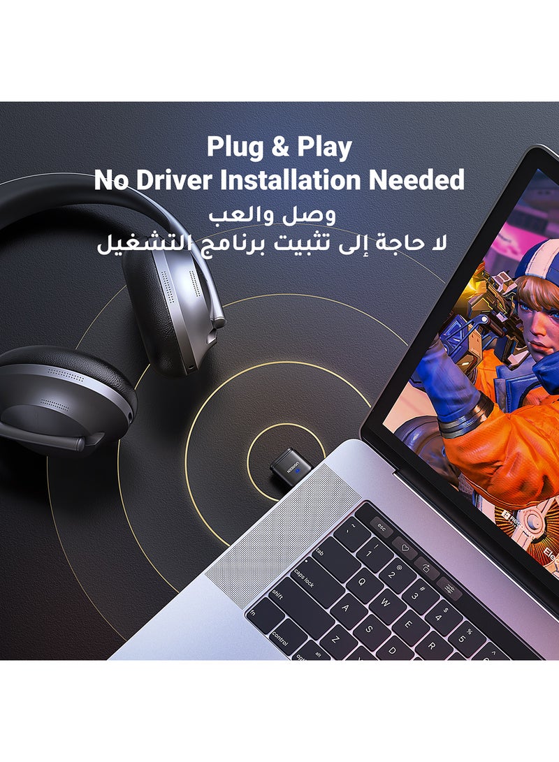 يو جرين محول بلوتوث 5.3 【تشغيل وتوصيل】يقوم صوت البلوتوث بتوصيل أجهزة PS4/PS5/Switch/PC/Mac بسماعات الأذن اللاسلكية بزمن انتقال منخفض USB بلوتوث Dongle محول صوت لاسلكي عالي الجودة - Image 5