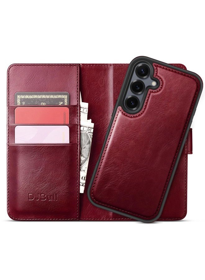 DJBull 2-in-1 Detachable Wallet Case for Samsung Galaxy S25 RFID Blocking Flip Folio with Card Holder | PU Leather Shockproof Protective Cover Women Men for Samsung S25 Phone Case Wine Red - Image 1