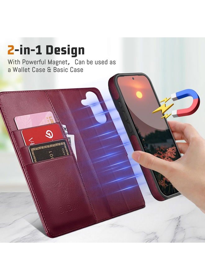 DJBull 2-in-1 Detachable Wallet Case for Samsung Galaxy S25 RFID Blocking Flip Folio with Card Holder | PU Leather Shockproof Protective Cover Women Men for Samsung S25 Phone Case Wine Red - Image 3