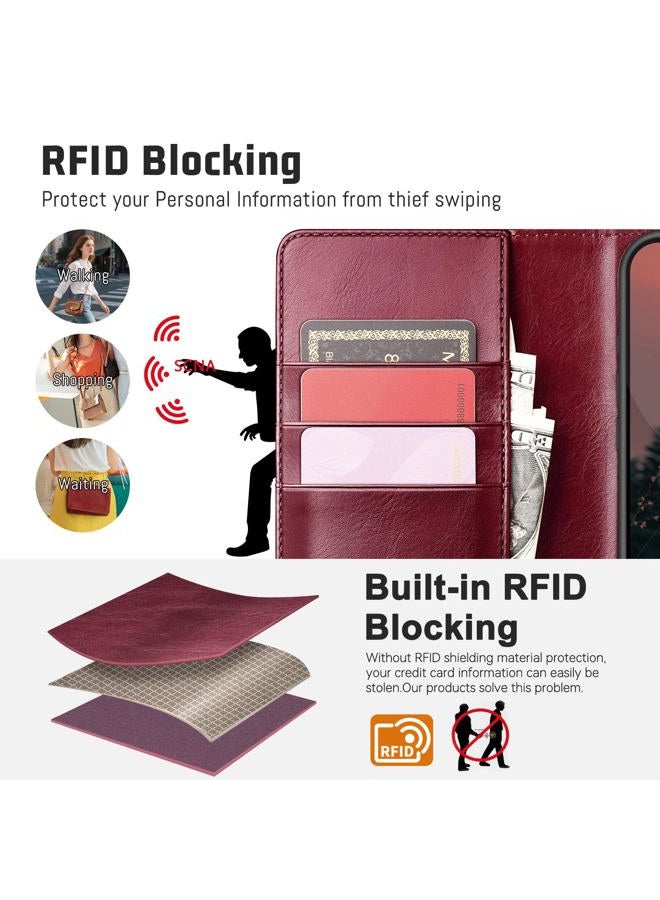 DJBull 2-in-1 Detachable Wallet Case for Samsung Galaxy S25 RFID Blocking Flip Folio with Card Holder | PU Leather Shockproof Protective Cover Women Men for Samsung S25 Phone Case Wine Red - Image 4
