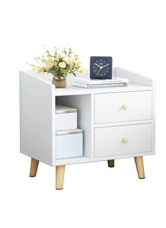 Sharpdo Simple Modern Style Double Drawer Bedside Table, White 43*30*48CM  - Image 1