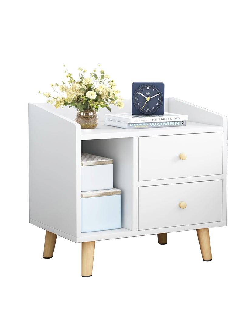 Sharpdo Simple Modern Style Double Drawer Bedside Table, White 43*30*48CM  - Image 1