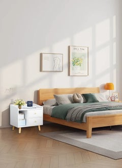 Sharpdo Simple Modern Style Double Drawer Bedside Table, White 43*30*48CM  - Image 3