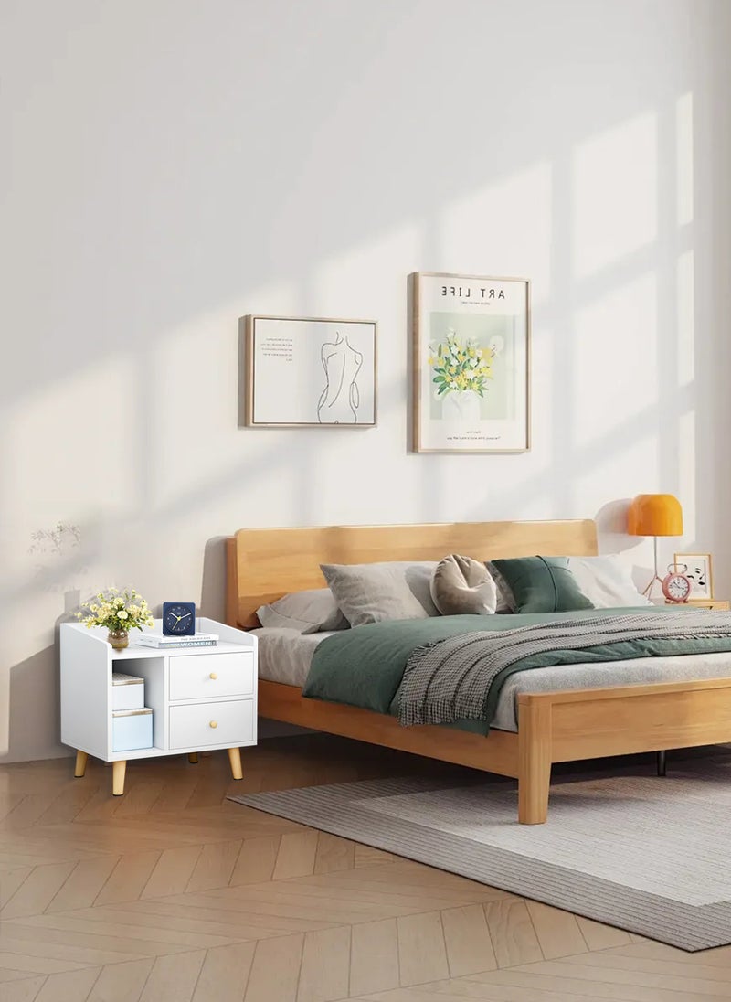 Sharpdo Simple Modern Style Double Drawer Bedside Table, White 43*30*48CM  - Image 3