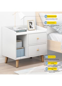 Sharpdo Simple Modern Style Double Drawer Bedside Table, White 43*30*48CM  - Image 5