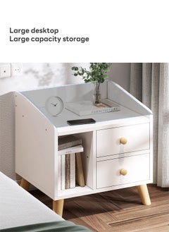 Sharpdo Simple Modern Style Double Drawer Bedside Table, White 43*30*48CM  - Image 4