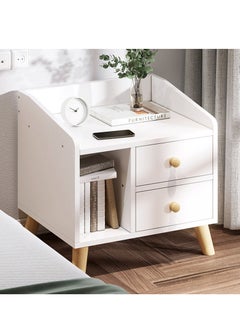Sharpdo Simple Modern Style Double Drawer Bedside Table, White 43*30*48CM  - Image 2