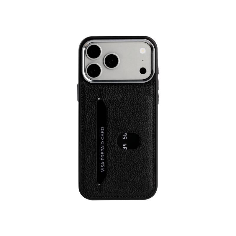 MS غطاء واقي بملمس جلد لـ iPhone 15 / 15 Plus / 15 Pro / 15 Pro Max مع حامل بطاقات وحماية من السقوط مع مقاوم للصدمات مع قبضة مضادة للانزلاق باللون أسود مضاد للانزلاق باللون الأسود - Image 1