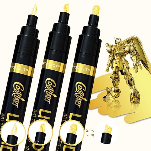 COORIART 3PK Permanent Mirror Chrome Gold Markers – Metallic Gold Paint Pens for Metal, Plastic, Fabric, Jewelry, Model Painting, Touch-Up and Repair Kit, Set of 3 Tips (0.7mm, 1mm, 3mm) - Image 1