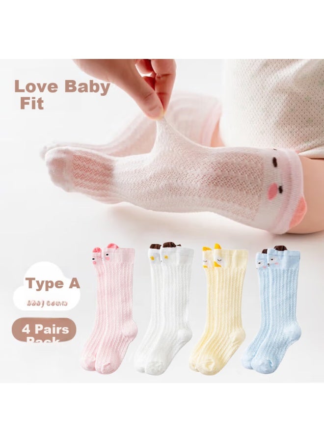 Lovebox Aibao Baby Socks Spring And Summer Baby Long Tube Socks Newborn Over-the-knee Socks Cartoon Mosquito-proof Socks 4 Pairs Pack M Size S230 - Image 1
