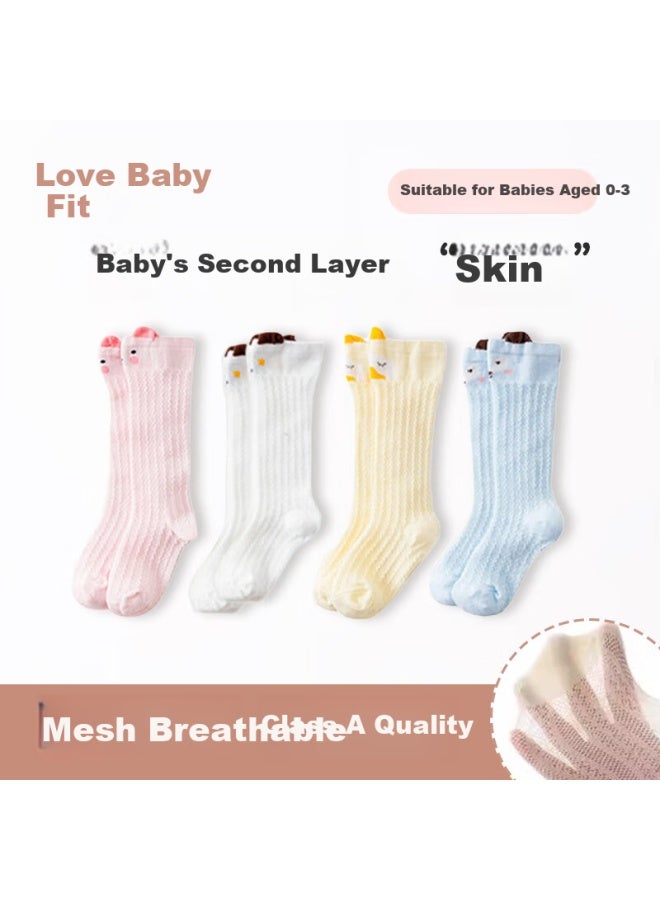 Lovebox Aibao Baby Socks Spring And Summer Baby Long Tube Socks Newborn Over-the-knee Socks Cartoon Mosquito-proof Socks 4 Pairs Pack M Size S230 - Image 3