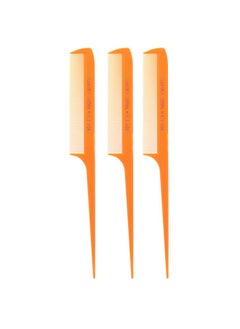 Allegro Combs 441 Rat Tail Combs Braiding Parting Fine Teeth Rattail Set For Hair Styling For Hair Coloring 3 Units (Neon Orange) 