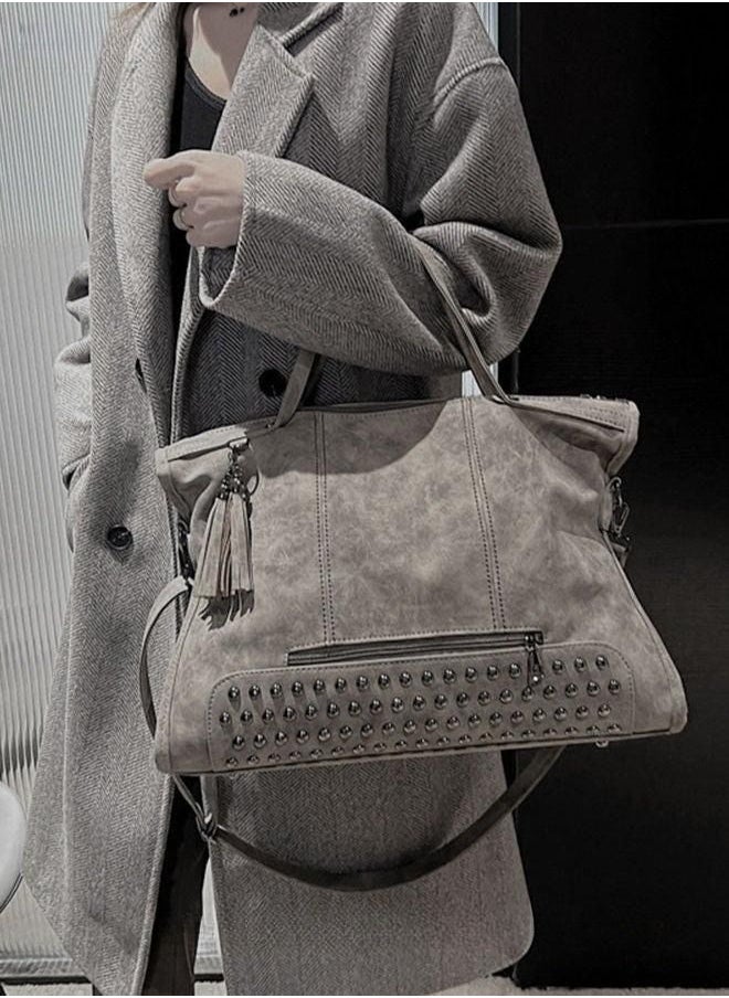 MIXDE - Women's Retro Tote Bag Matte Shoulder Bag Fashion Trend Large Capacity PU Portable Bag Elegant Lady Bag - Image 1