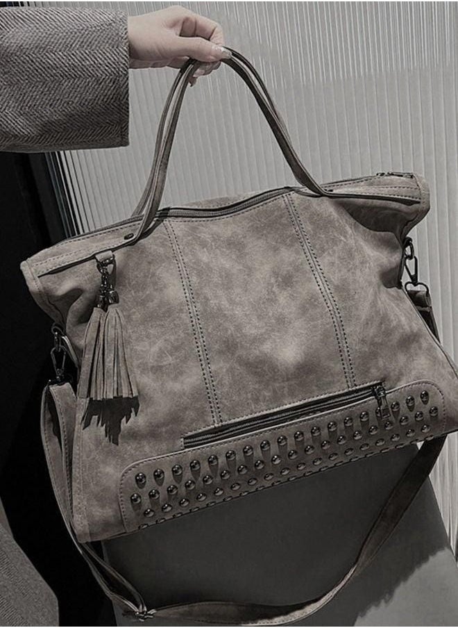 MIXDE - Women's Retro Tote Bag Matte Shoulder Bag Fashion Trend Large Capacity PU Portable Bag Elegant Lady Bag - Image 1