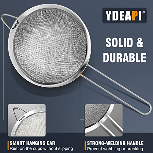 Ydeapi Fine Mesh Strainer, Stainless Steel Strainers with Sturdy Handle, Set of 3 Metal Sieve for Kitchen Food, Rice, Quinoa, Tea - 7", 4.6", 2.7" - Image 3