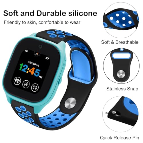 BXKM [2 Pack] Silicone Sport Bands Compatible with Gizmo Watch 3/2/1,Gabb Watch 3/2/1,SyncUP Watch Band for Kids,20mm Soft Breathable Smartwatch Band for Boys and Girls,Small Size (Black Blue & Black - Image 3