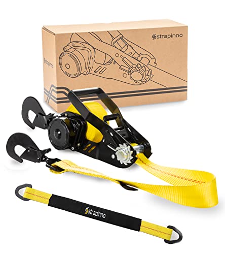 Strapinno Retractable Ratchet Tie-Down Strap, 2in x 15ft Heavy-Duty with Snap Hooks,10,000lbs Breaking Strength & 3,333lbs Working Load Limit, Comes with a 36-Inch Axle Strap (Direct Hook 1PC) - Image 1