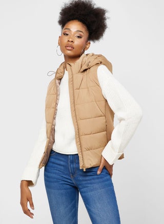 Zip Through Hooded Vest Coat