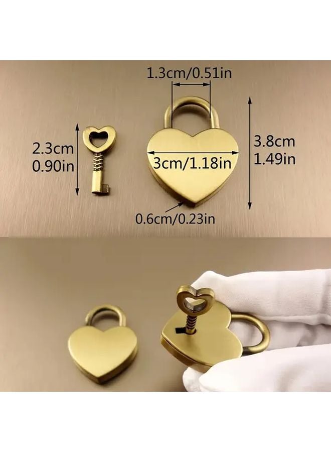 Golden Heart Shaped Metal Padlock With Key Zinc Alloy Love Lock For Luggage Bag - Image 3