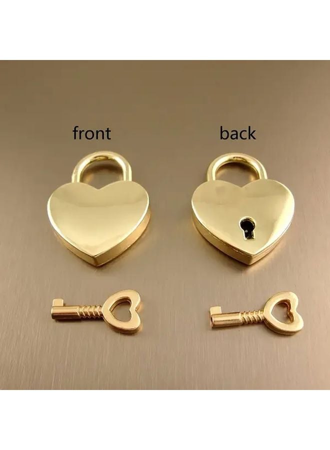 Golden Heart Shaped Metal Padlock With Key Zinc Alloy Love Lock For Luggage Bag - Image 2