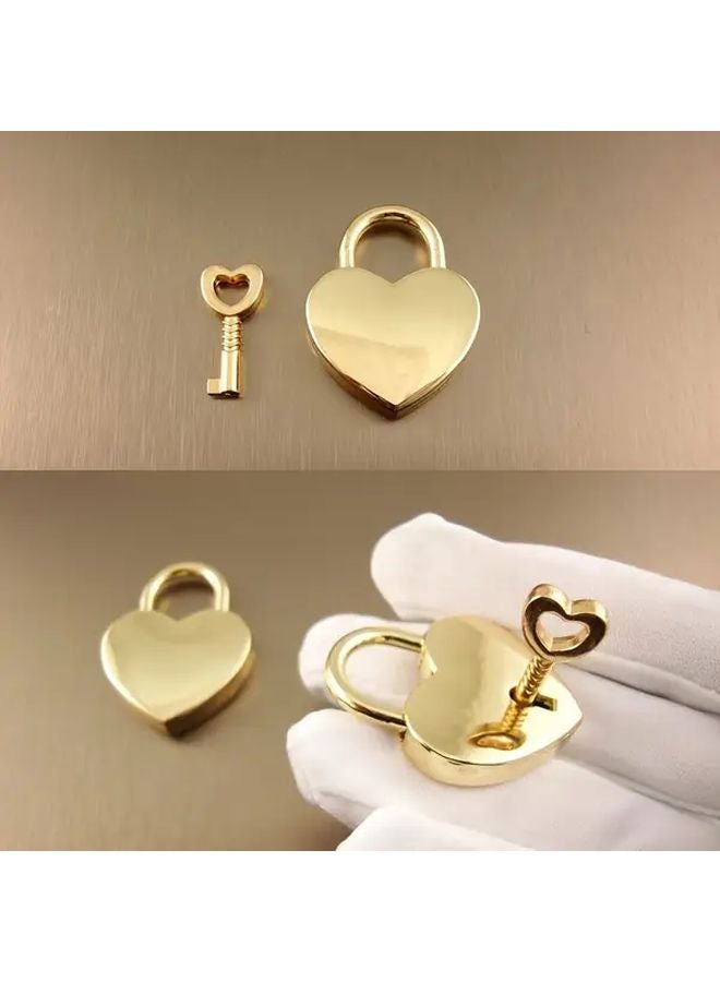 Golden Heart Shaped Metal Padlock With Key Zinc Alloy Love Lock For Luggage Bag - Image 5