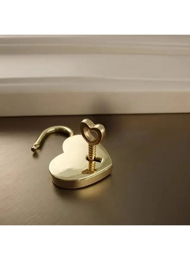 Golden Heart Shaped Metal Padlock With Key Zinc Alloy Love Lock For Luggage Bag - Image 1