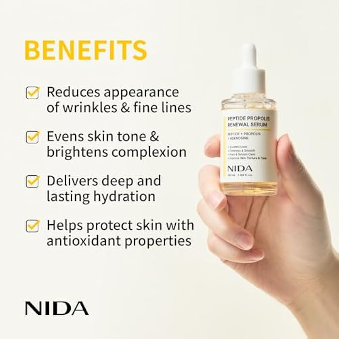 NIDA Peptide Propolis Renewal Serum | Peptide Complex, Propolis Extract, Adenosine | Youthful Look, Wrinkles, Fine Lines, Pore & Sebum Care | 1.69 fl.oz., 50ml - Image 3