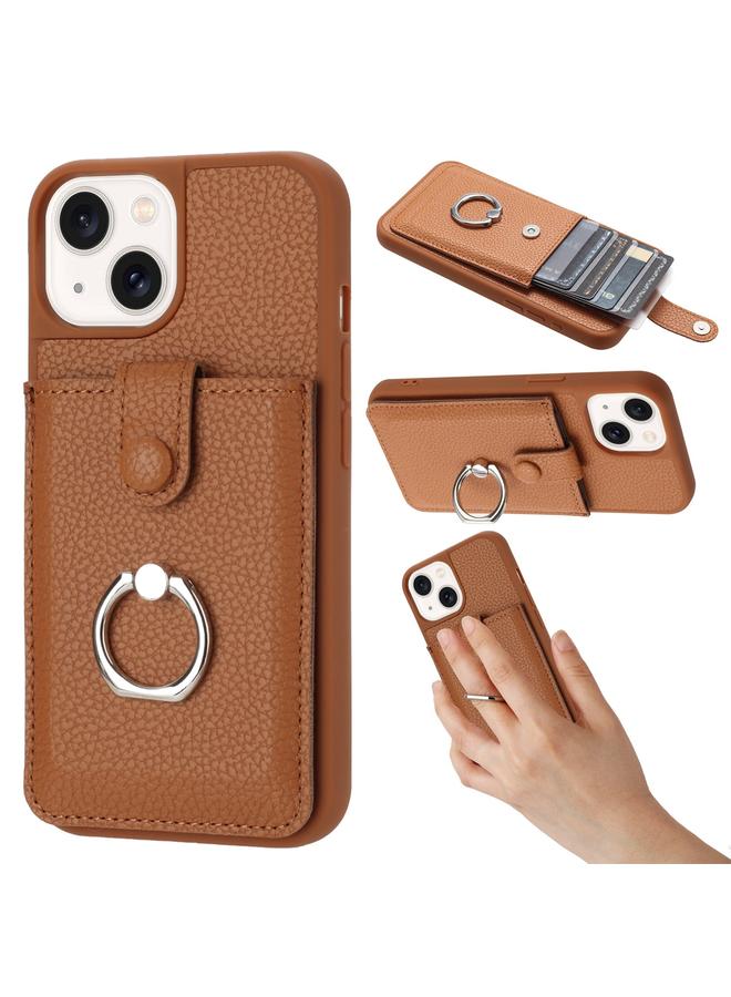 اس-توب جراب لهاتف iPhone 14 / 13 من الليتشي الملمس، جراب حامل حلقي للبطاقات والرسم - Image 1