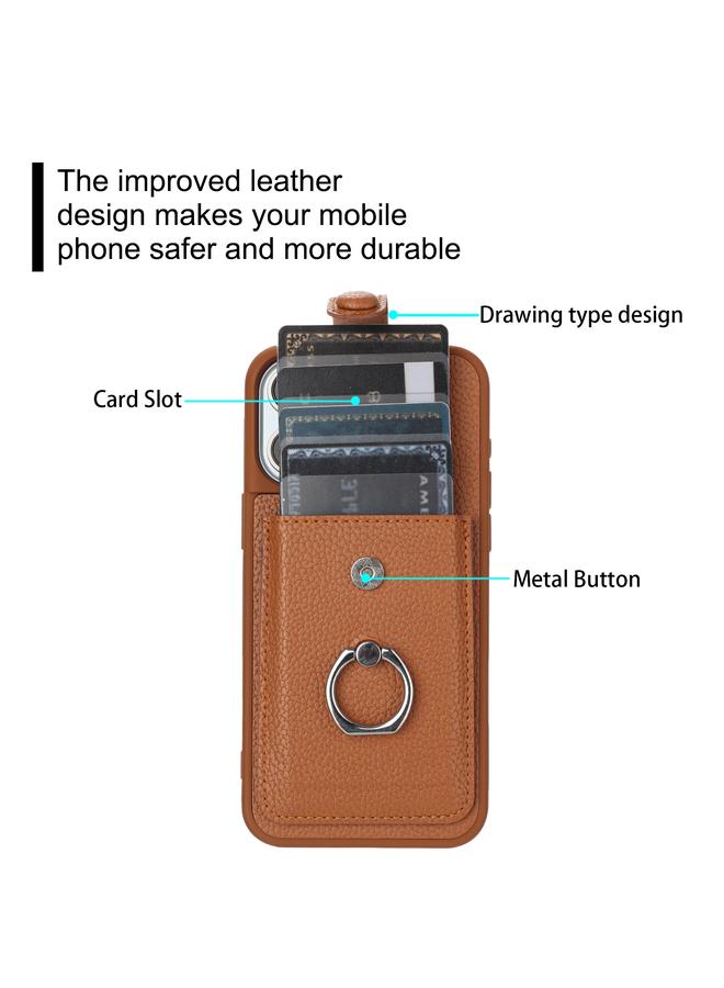 اس-توب جراب لهاتف iPhone 14 / 13 من الليتشي الملمس، جراب حامل حلقي للبطاقات والرسم - Image 4
