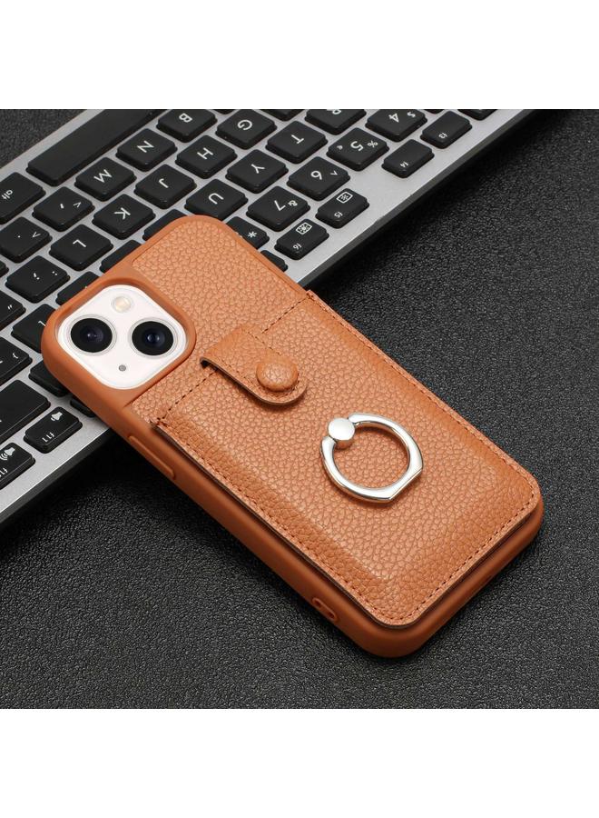 اس-توب جراب لهاتف iPhone 14 / 13 من الليتشي الملمس، جراب حامل حلقي للبطاقات والرسم - Image 2