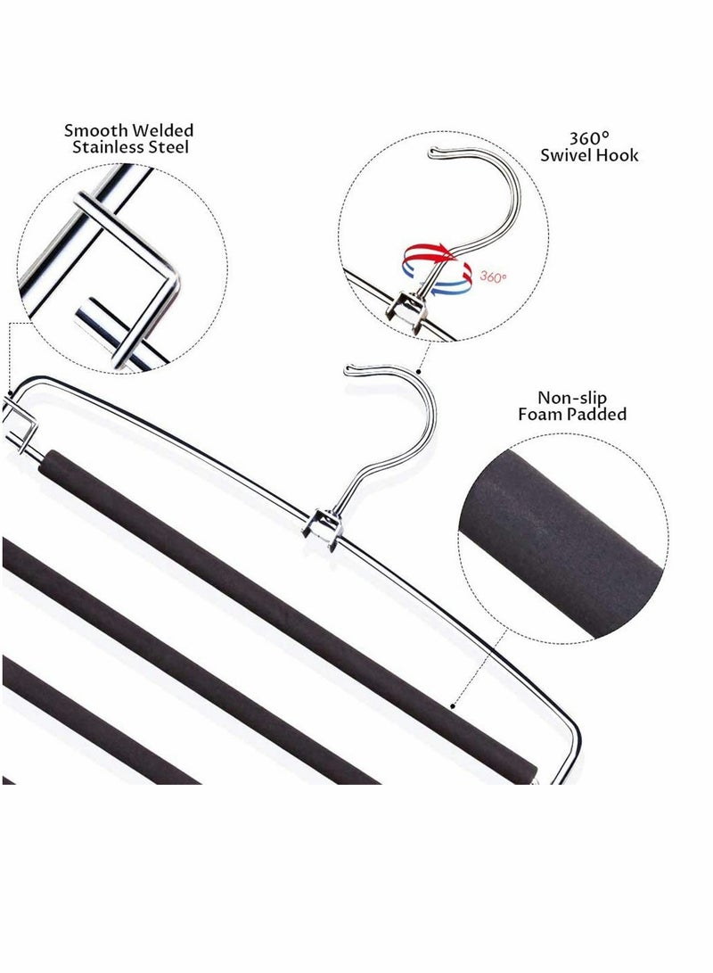 Pants Hangers 5 Layers Multi Trouser Hangers Space Saving Hangers Stainless Steel Non-Slip Foam Padded Swing Arm for Pants, Trousers, Jeans, Scarves, Skirt - Image 2