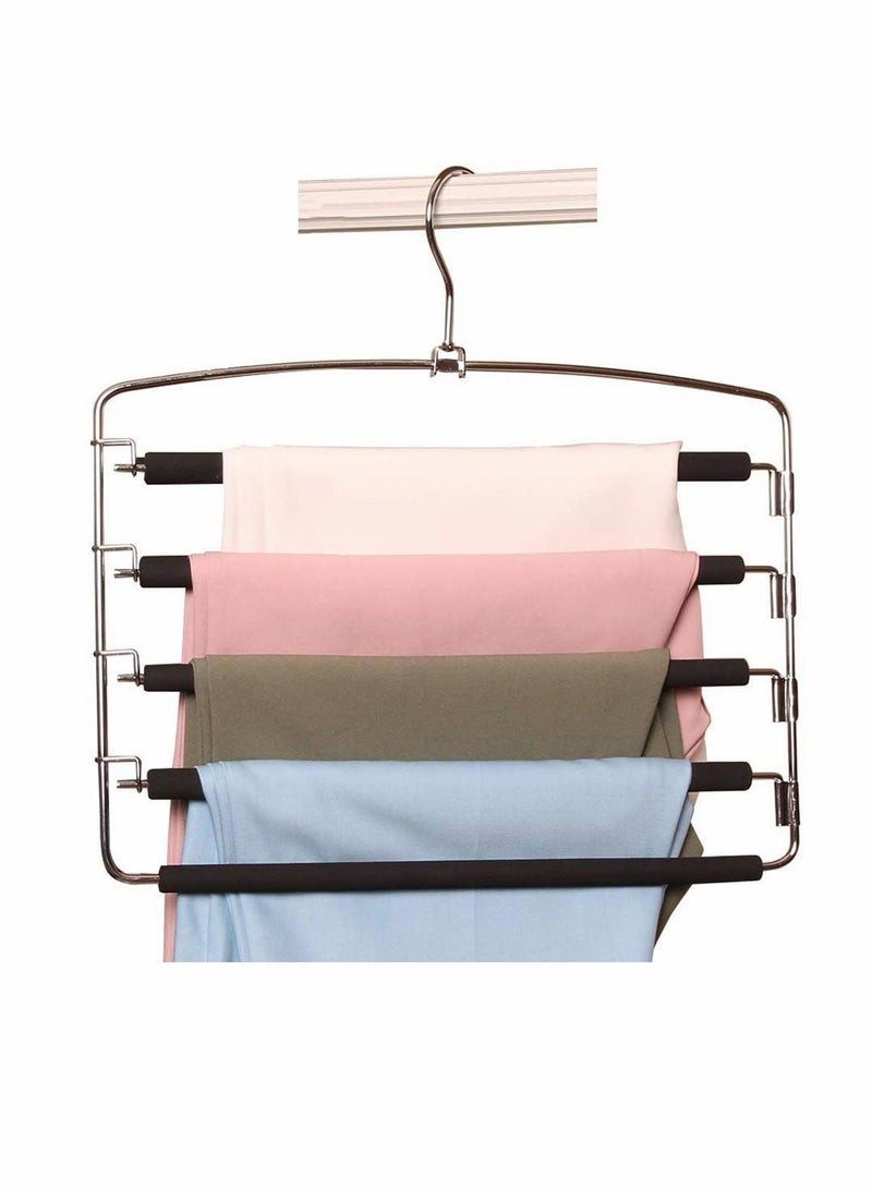 Pants Hangers 5 Layers Multi Trouser Hangers Space Saving Hangers Stainless Steel Non-Slip Foam Padded Swing Arm for Pants, Trousers, Jeans, Scarves, Skirt - Image 1