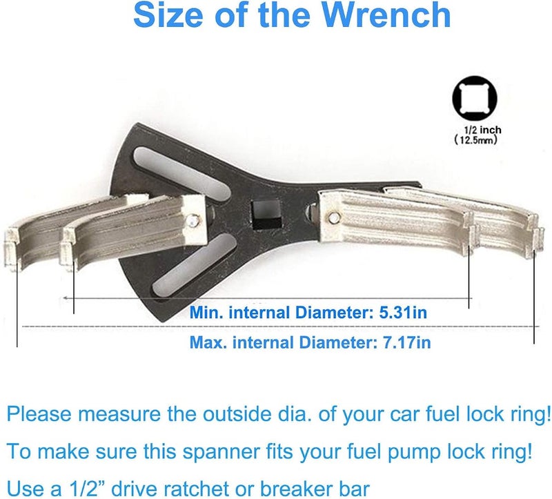 LPHUMEX Universal Fuel Pump Removal Tool, Adjustable Fuel Pump Lock Ring Tool, Fuel Tank Lock Ring Tool, Fuel Tank Repair Kit, 5.31" to 7.17" Adjustable Lock Ring Spanner - Image 2