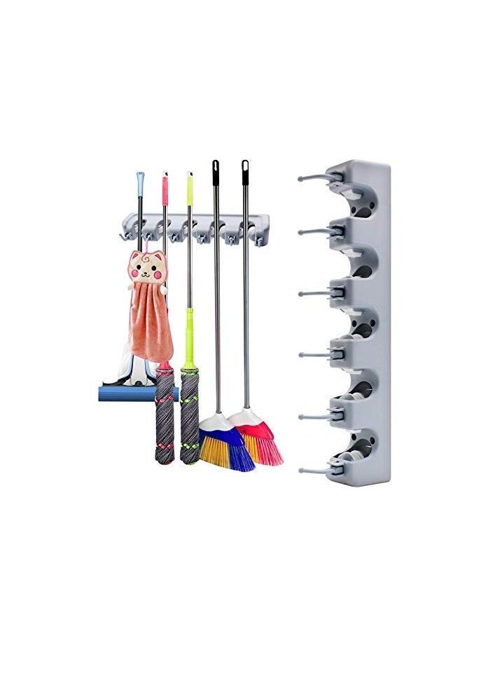 ELTRAZONE Multipurpose Wall-Mounted Organizer: ABS Plastic Magic Holder with 5 Slots and 6 Hooks for Brooms, Mops, and More - Image 2