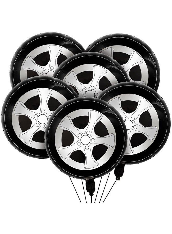 Lewtemi 6 Pcs Wheel Tire Balloons 18 Inch Race Car Balloons Race Car Party Decorations Car Foil Balloons Large Car Birthday Party Supplies Car Theme Party Decorations Black White - Image 1