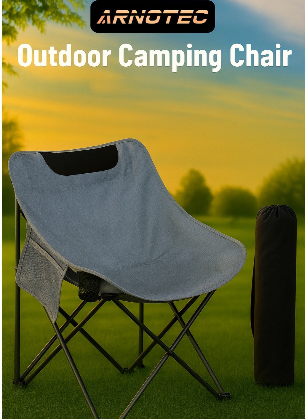 Camping Chair, Portable Folding Outdoor Lawn Chair with Side Pockets, Lightweight Beach Arm Chair, for Camping, Hiking, Fishing, Backyard, Lawn, Garden