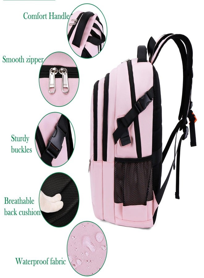 FENGDONG Laptop Backpack with USB Charging and Headphone fits 17.3 Inch Laptop, Light Pink, 18.11 x 12.6 x 8.3 inches - Image 4