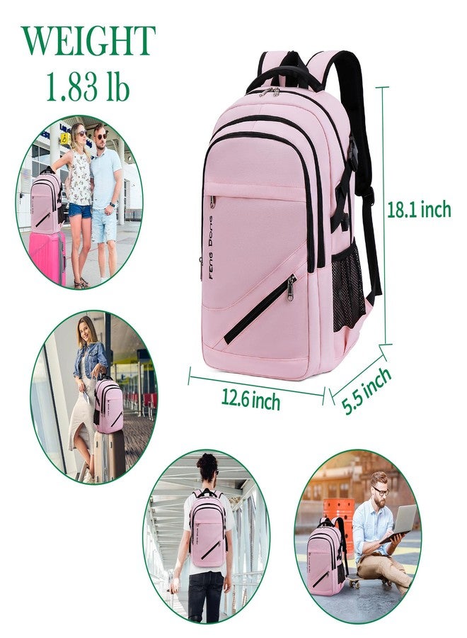 FENGDONG Laptop Backpack with USB Charging and Headphone fits 17.3 Inch Laptop, Light Pink, 18.11 x 12.6 x 8.3 inches - Image 2
