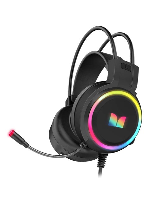 سماعة ألعاب مونستر RGB - صوت محيطي ستيريو - مشغلات 50 مم - تحكم مدمج في مستوى الصوت - توصيل بمنفذ 3.5 مم X2 وUSB للإضاءة | لأجهزة الكمبيوتر