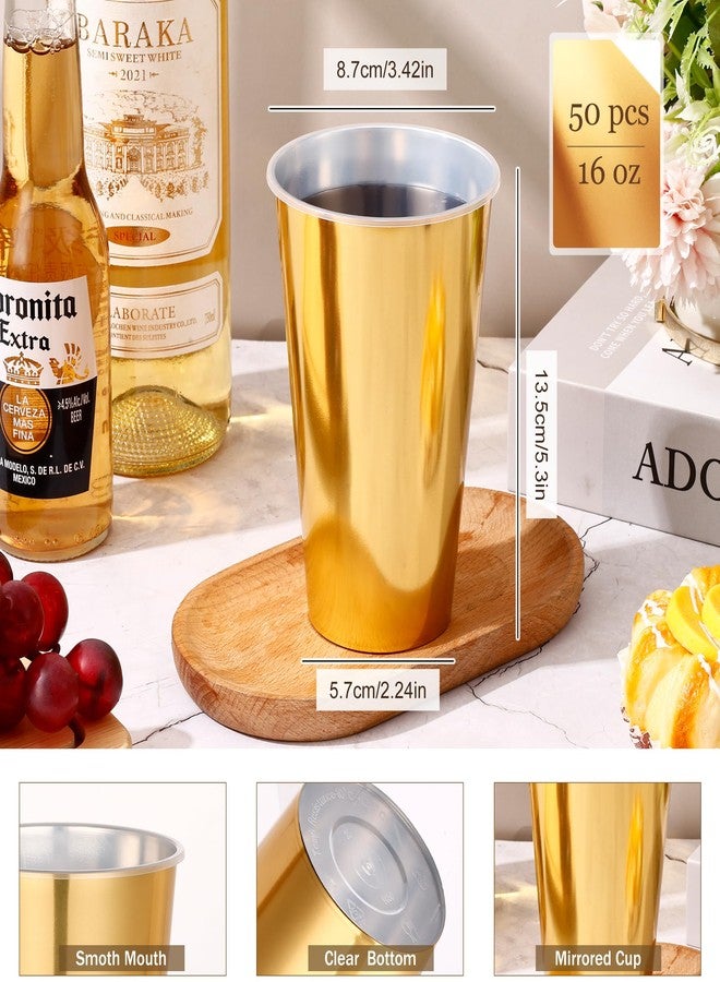 KesaPlan 50PCS Gold Plastic Cups, 16oz Disposable Plastic Tumblers for Party, Fancy Mirorred Golden Cups Bulk for Hot Cold Drinks, Disposable Drinking Glasses for Wedding Birthday Holiday Events - Image 2